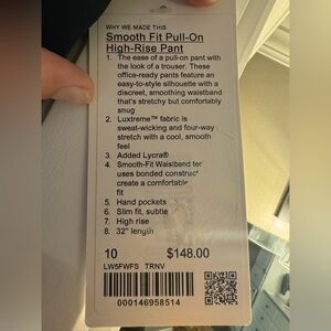 Lululemon smooth fit pull on navy pant size 10. NWT